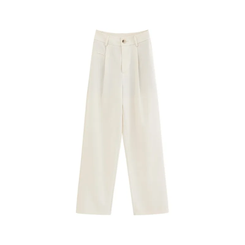 Elegant High Waist Wide Leg Pants Autumn Winter Straight Trousers for Women Slim Fit Casual Draped Long Floor Length Suit Style