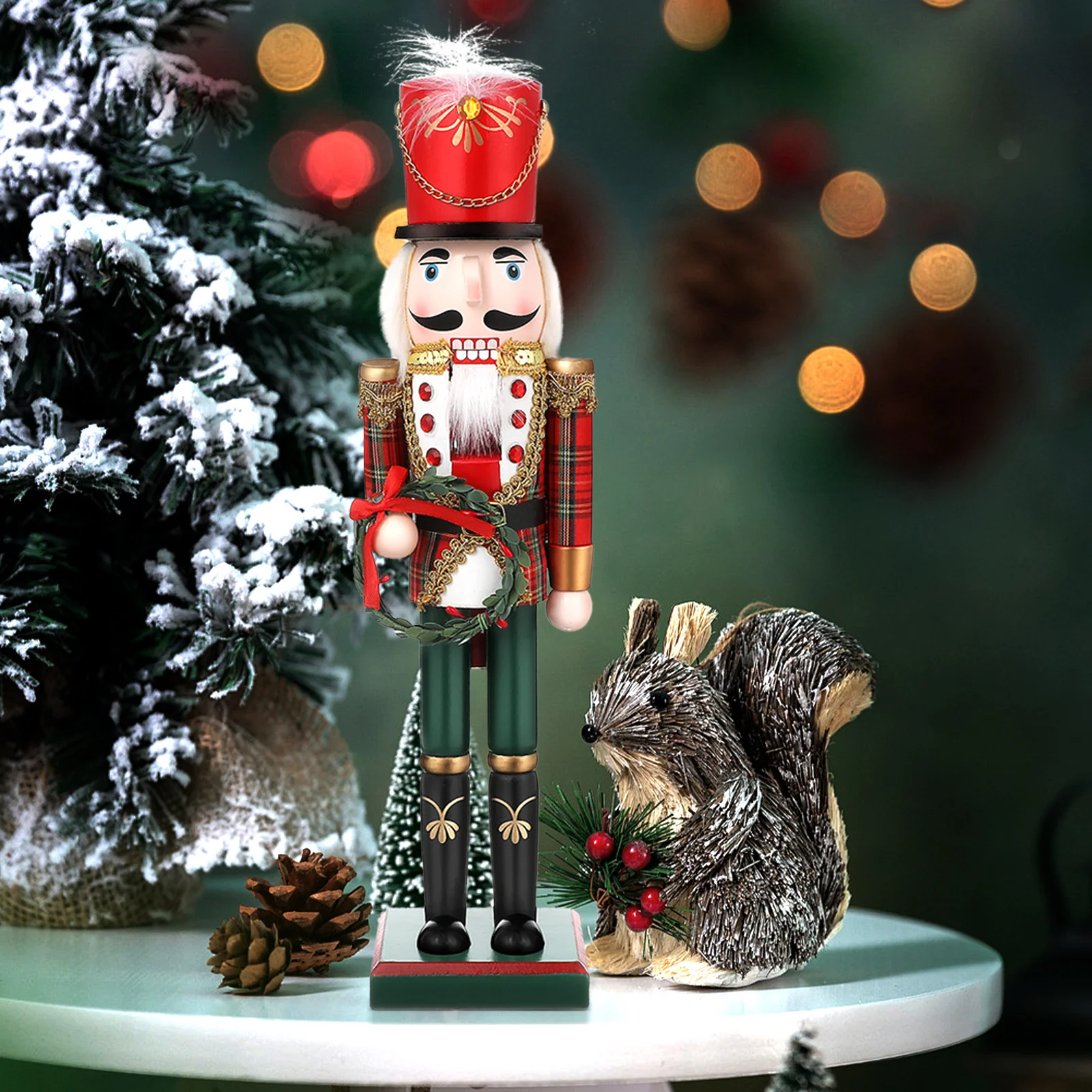 

Handcrafted Wooden Nutcracker Soldier Christmas Decor Xmas Table Decoration Intricate Patterns Versatile Display Options