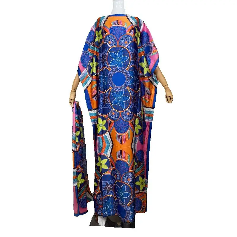 2023 New Rayon Fashion Oversize African Women Clothing Dubai Dashiki Abaya Free Size Print Design With Scarf Loose Long Dress