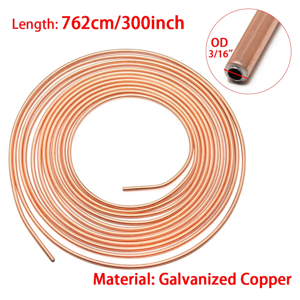 

16/20PCS 25Ft Car Roll Tube Coil Of 3/16" OD Copper Nickel Brake Pipe Hose Line Piping Tube Tubing Anti-rust With Tube Nuts