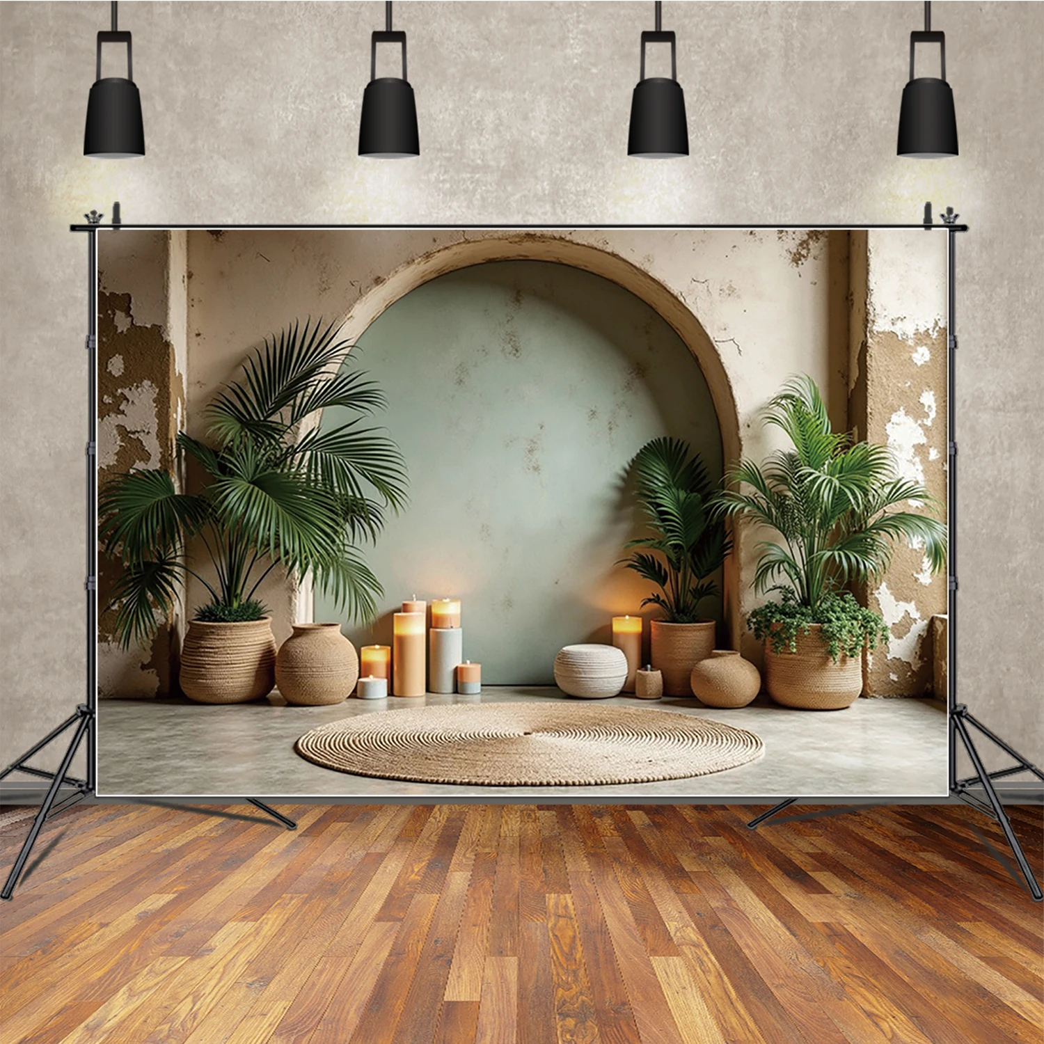 MOON.QG قوس جدار البوهيمي غرفة داخلية بامباس العشب خلفية خلفية التصوير الفوتوغرافي للأطفال النساء صورة عيد ميلاد فوتوبوث
