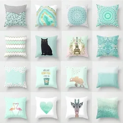 Mint Green Cushion Cover Geometric Printing Pattern Pillowcase 45*45cm Living Room Bed Square Cushion Cover Decorative