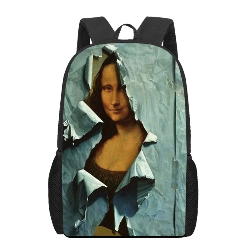 Mochilas escolares de arte Mona Lisa para niños y niñas, bolsas de libros con estampado 3D, mochilas para adolescentes, bolsas para estudiantes, mochila de viaje informal