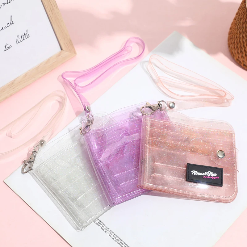 Transparent Women Purse PVC Laser Clear Jelly Bag Mini Money Credit Card Holder Clear Wallet Bags Ladies Purse With Neck String