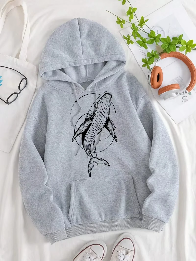 

Ocean Shark Creative Design Printing Women Y2K Hoodies Multicolor All-Match Hoodie Fleece Autumn Clothes Casual Pocket Hoody