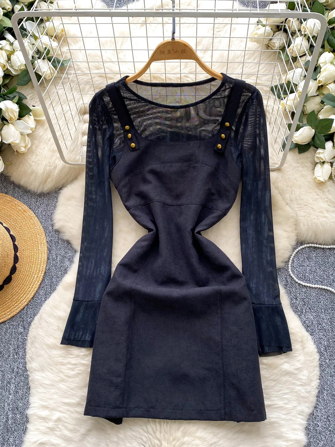 الرجعية الثقيلة Embellied الجلد المدبوغ الدكتور رقيقة لي أعلى قطعتين مجموعة عالية الخصر مربوط حزام سترة ألف خط تنورة طويلة Sve تخفيف #2