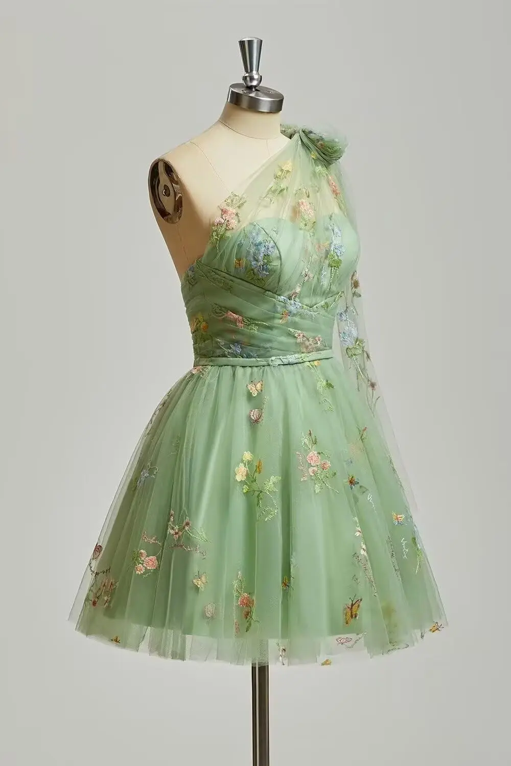 Teenage Chiffon Embroidered Printed One Shoulder Back To School Dress,Short Party Dance Gown,A-line Cocktail Back To School Gown