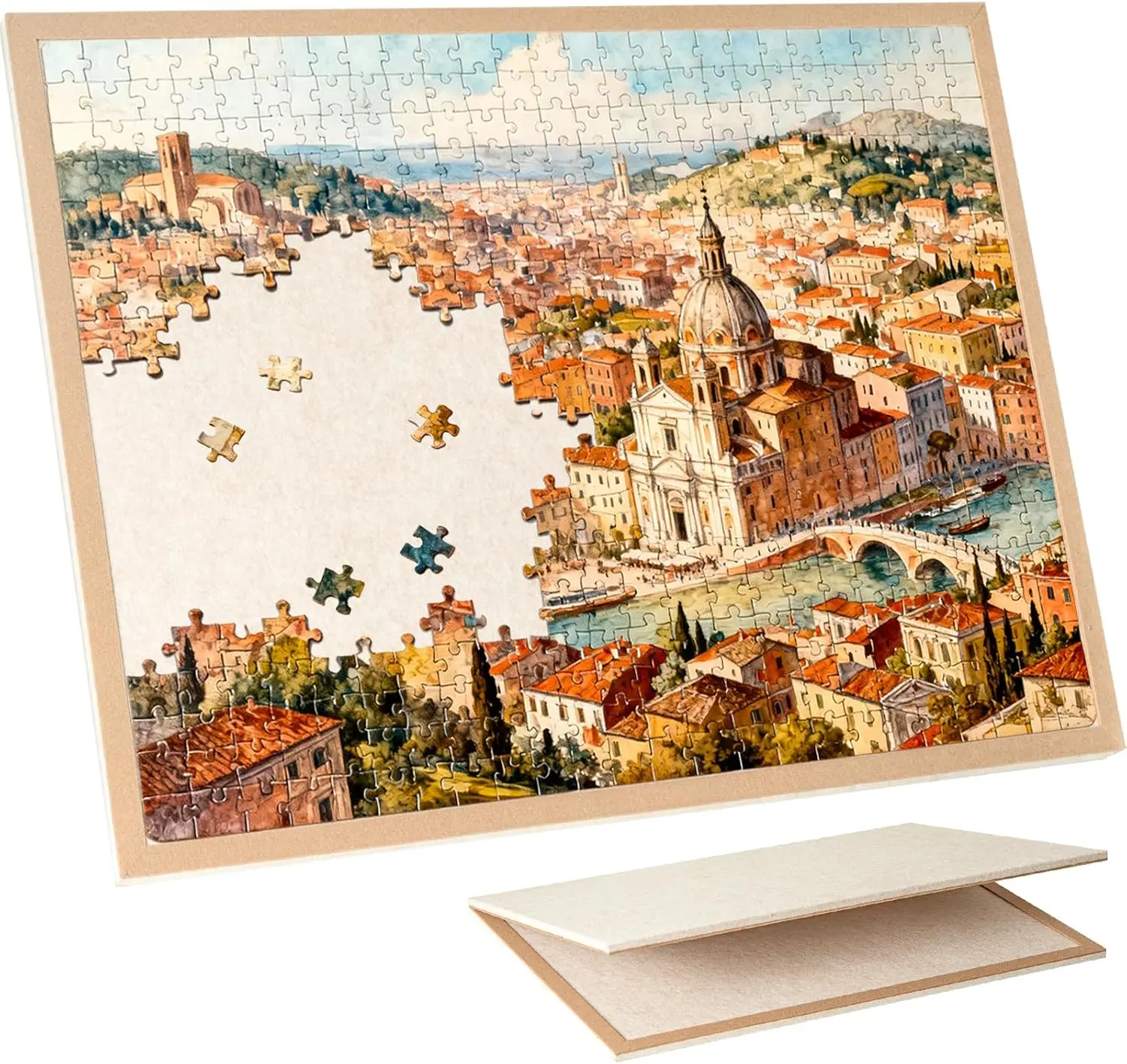 

Складная доска для пазлов на 1000 элементов, войлочный коврик для хранения и демонстрации 31,5 x 24 дюйма - легкое хранение и сборка