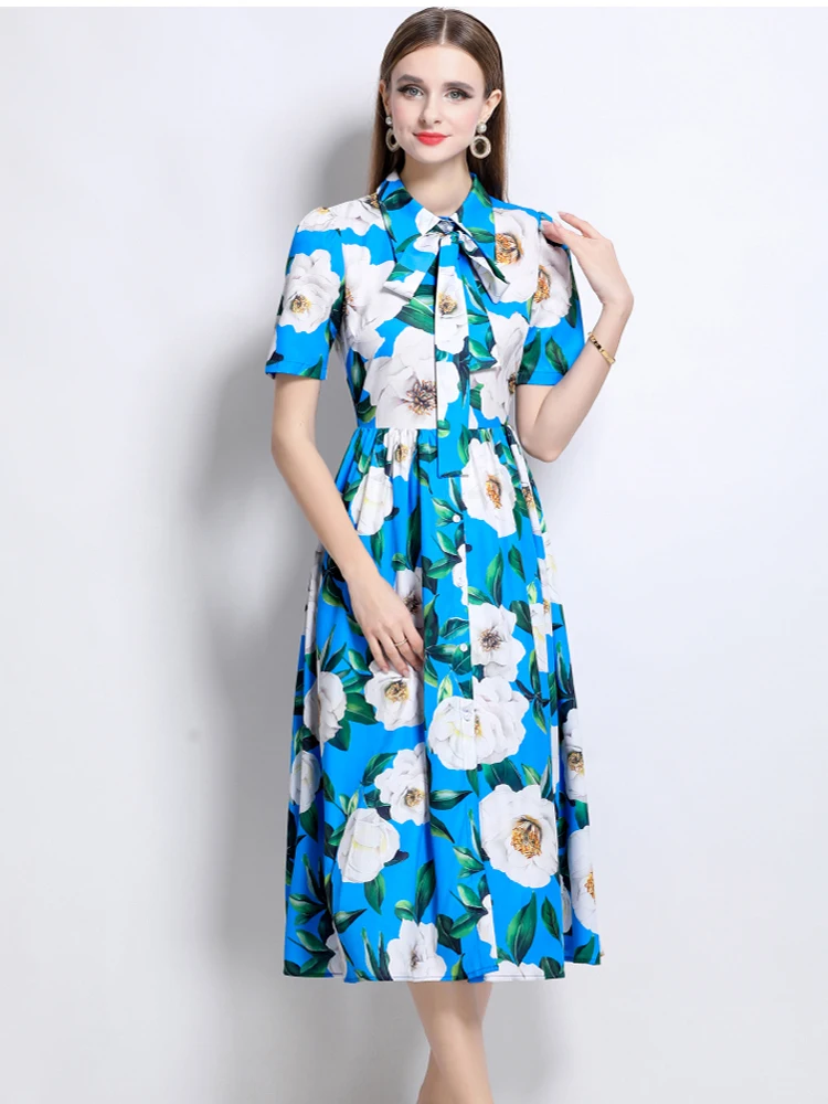 2025 新しい夏のファッション花柄シャツドレス女性のための半袖ラペル女性 Signle ブレストベルトホリデーパーティードレス