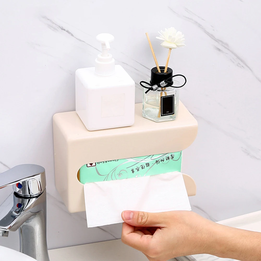 Napkin Holders Wall-mounted Paper Dispenser Self-adhesive Removable Paper Box Space-saving Punch Free Waterproof for Living Room