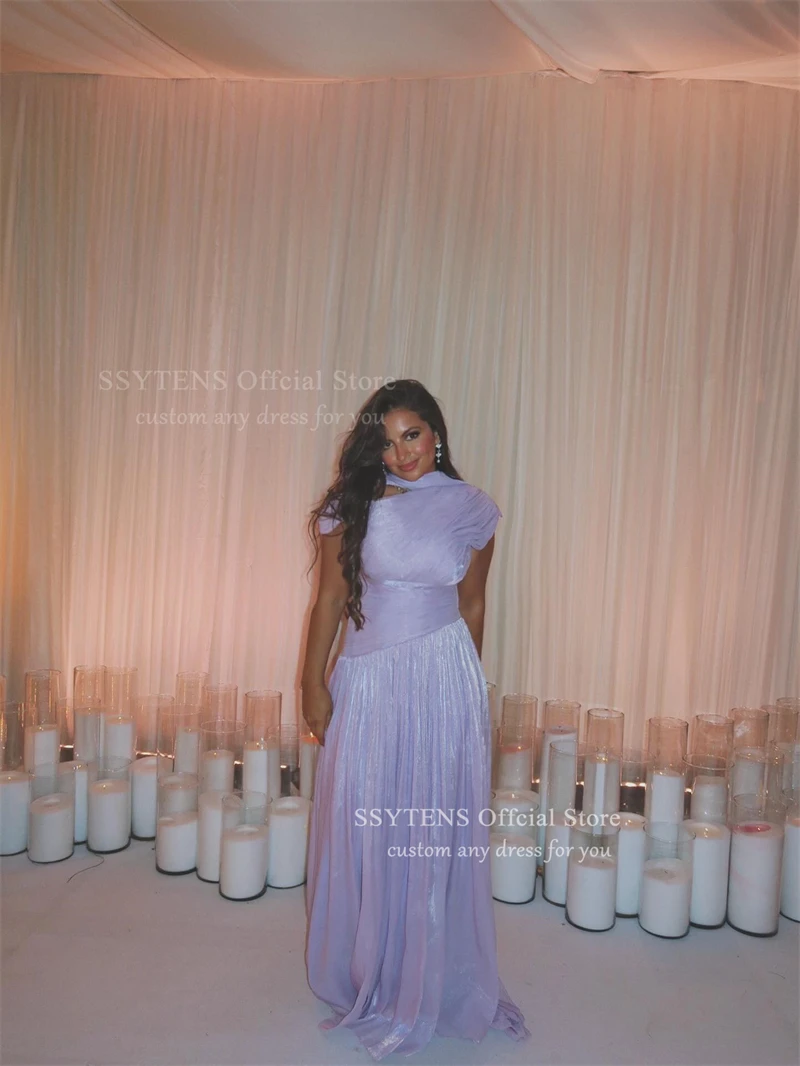 Gaun Malam Panjang Satin Sutra Lilac SSYTENS Tanpa Lengan Model A-Line Gaun Prom Arab Saudi dengan Selendang Gaun Prom Formal Dapat Disesuaikan
