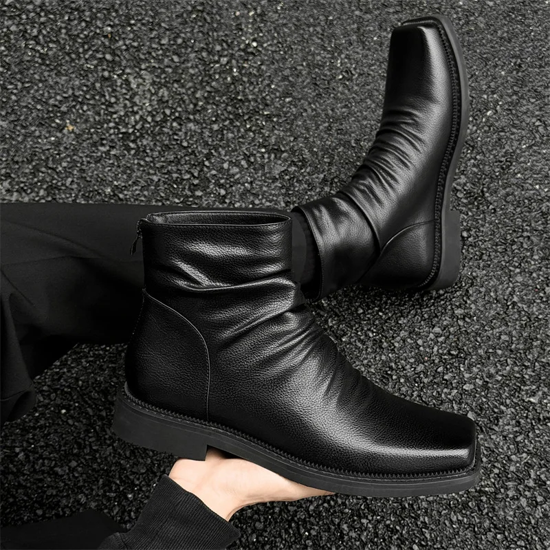 New Fashion Autumn Winter Vintage British Men Ankle Boots  Shoes for Men Fold Designer Military Boots Black Outdoor Men Boots