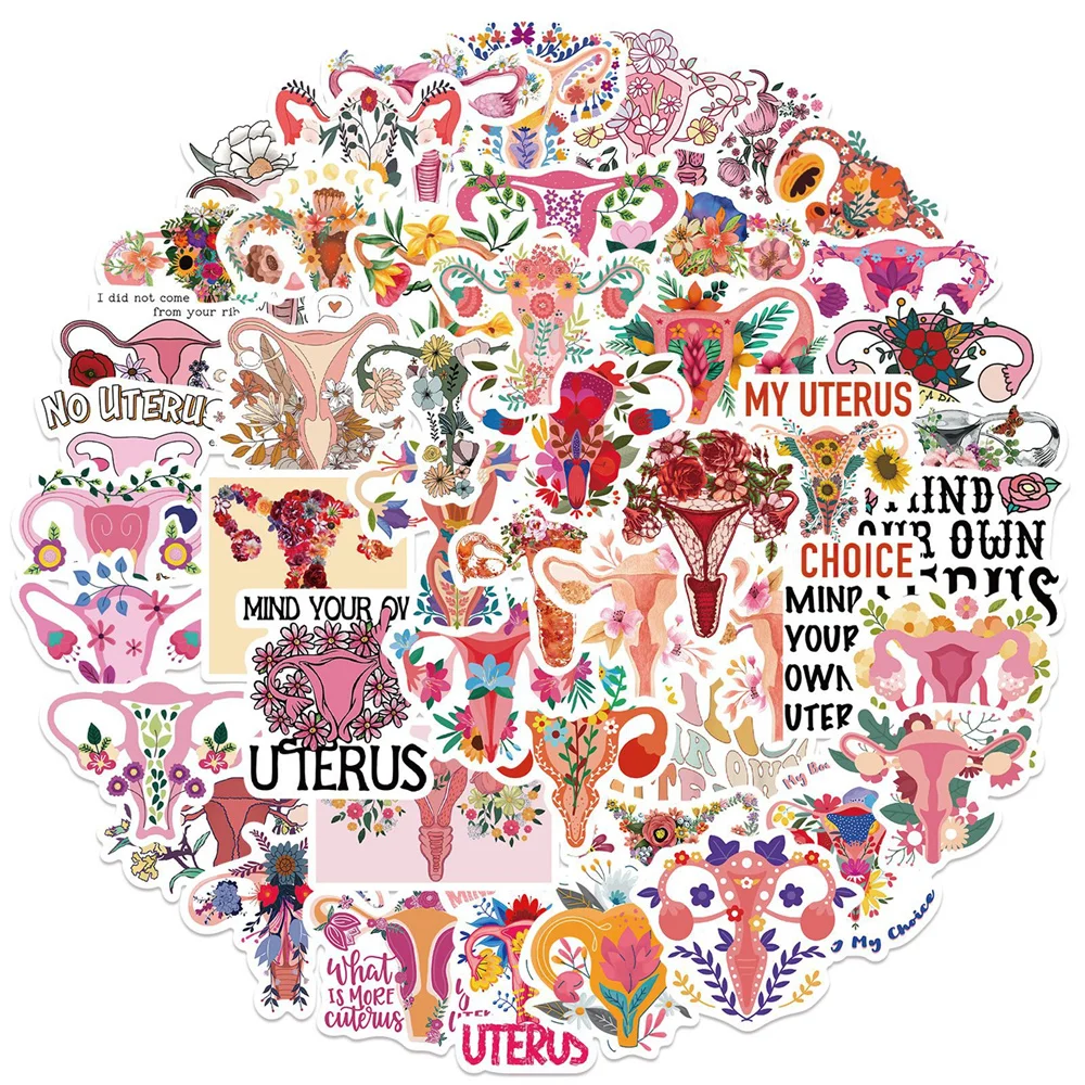 Aesthetic Flower Uterus Feminism Stickers for iPad, Laptop, Skateboard, Motivational Sticker Pack, Scrapbooking Supplies, 50Pcs