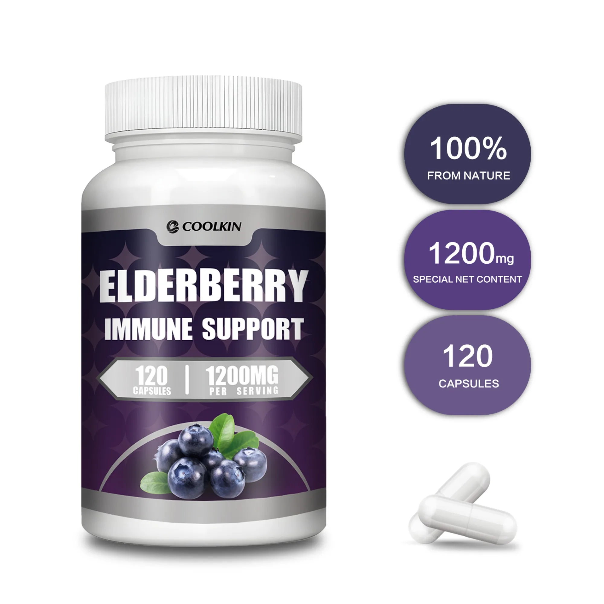 

Elderberry Capsules - Provides Energy, Boosts Immunity, Antioxidant - 120 Capsules