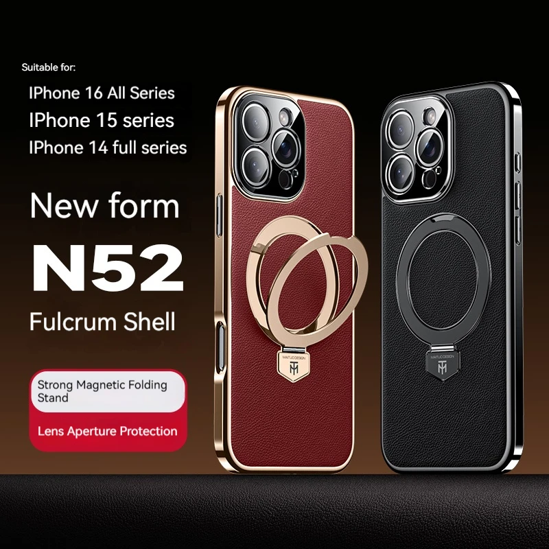 Für IPhone 17 16 15 14 Pro Max Luxus Leder Pivot Halterung Telefon Fall, 17 Air Magsafe Magnetische Drahtlose Lade Schutzhüllen
