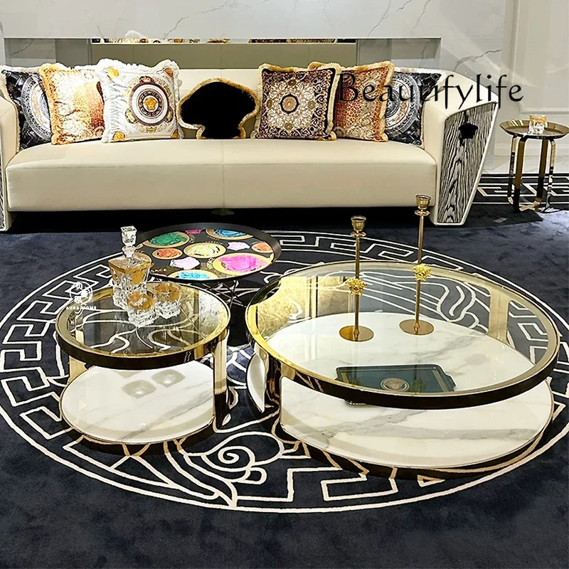 high-end coffee table light luxury high-end modern simple living room household stainless steel glass combination tea table