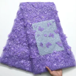 SJD LACE Purple French Tulle Lace Fabric 2024 High Quality 5 Yard 3D Mesh African Lace Nigerian Party Dress for Women Dress 3878