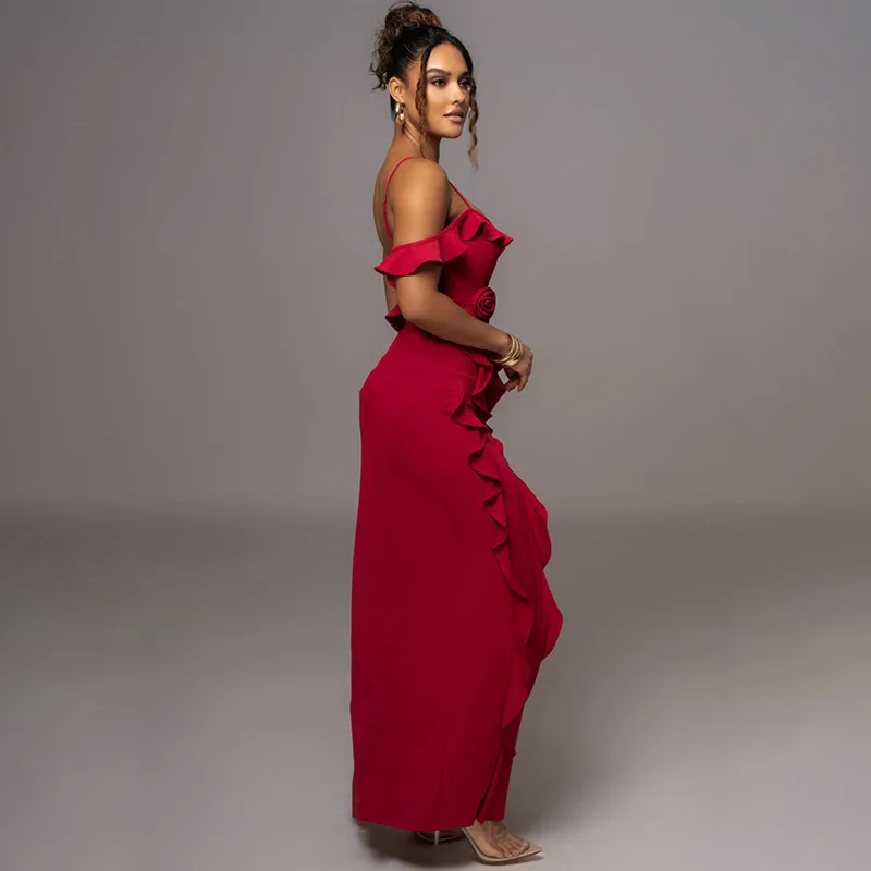 Wiosna 2025 Seksowna Moda Kolor Bal Split Splicing Strap Dr Wysoki Stan Materiał z Włókna Mlecznego z Dodatkiem Jedwabiu