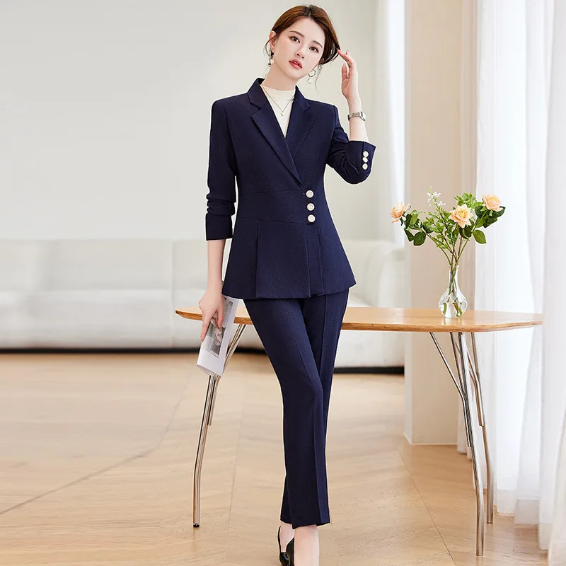 بدلة احترافية للنساء، بدلة عمل للربيع والخريف، سترة عصرية وأنيقة، ملابس رسمية ذات ملمس راقي،