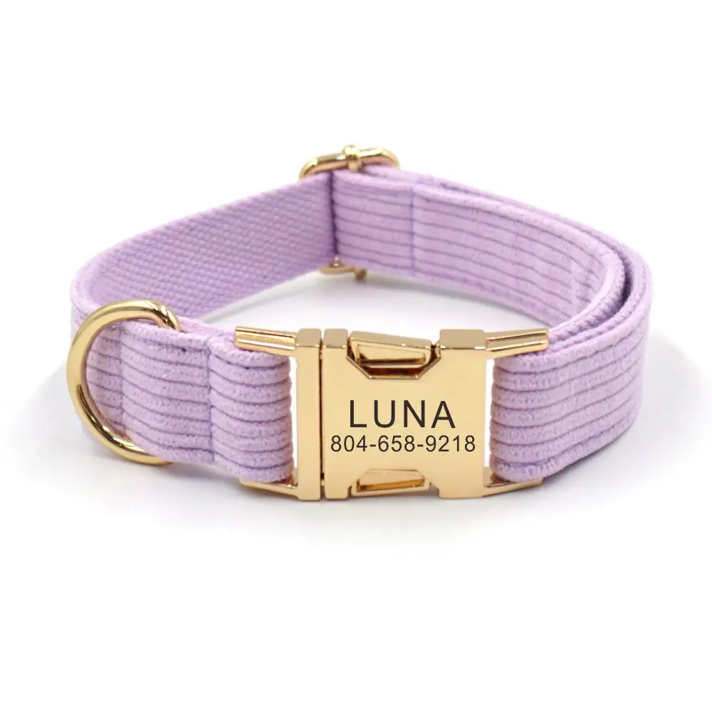 

Personalized Dog Collar Custom Pet Collar Free Engraving ID Name Tag Pet Accessory Pink Purple Thick Fiber Puppy Collar Leash