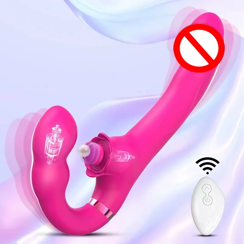 Strapless Strap-On G-Spot Dildo Vibrator 10 Modes Realistic Double-Ended Vibrating Butt Plug Sex Toys for Women Lesbians Couples