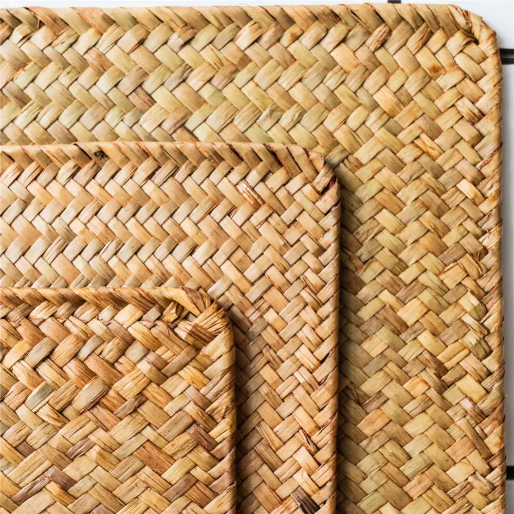 Table Mat Dining Rattan Placemats Natural Kitchen Accessories Tools Potholder Rectangular Straw Tea Cup Mat Sea Grass Place Mat