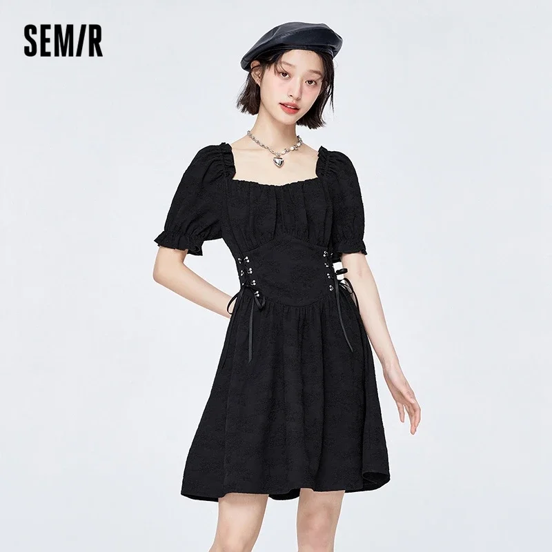 

Semir Dress Women Strappy Texture Dresses French 2024 Summer New Style Puff Sleeve Princess Dress Elegant And Romantic