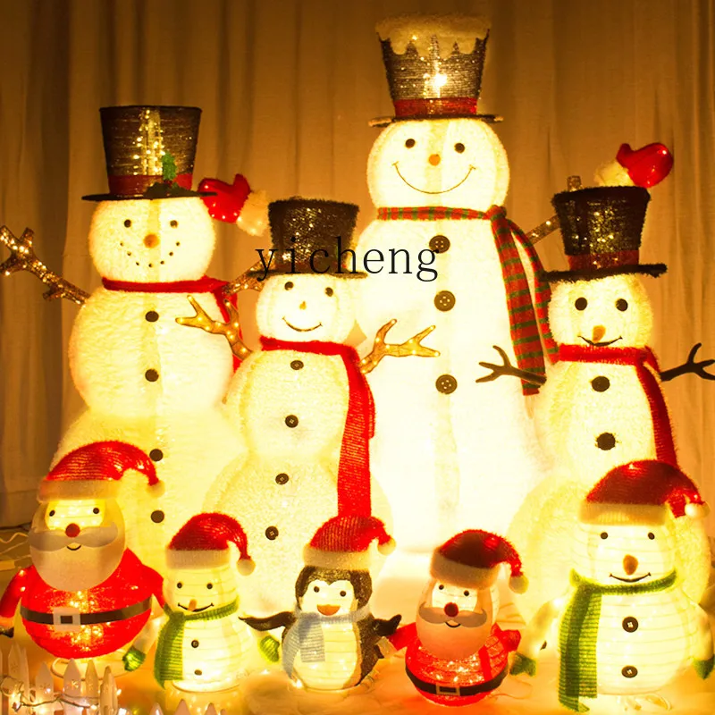 BJ  Christmas Snowman Light Luminous  Scene Layout  Doll Iron Art