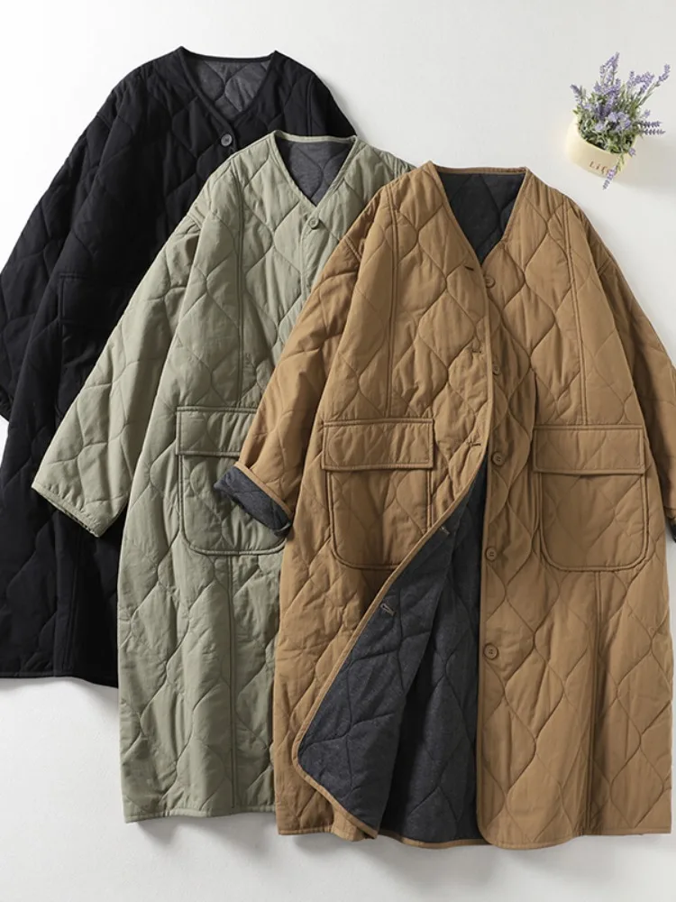 

Женская хлопковая куртка средней длины, повседневная одежда в стиле ретро, большого размера, свободная посадка, теплая хлопковая одежда для мам, весна-осень