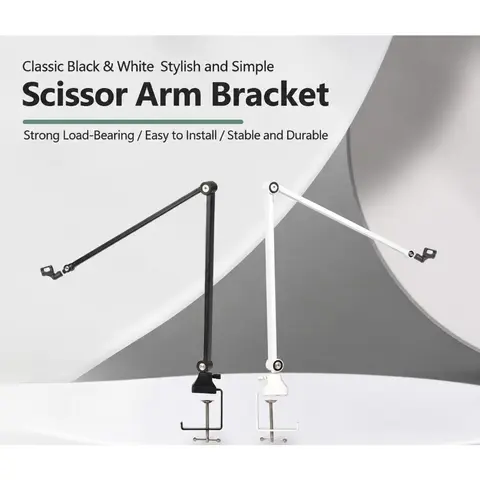 Universal Cantilever Microphone Stand White No-Spring Foldable Boom Arm for Phone Tablet Live Streaming Lazy Holder, Adjustable