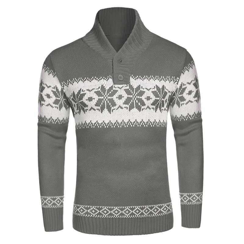 Korean Men Fall and Winter New Pullover Casual Sweater Long Sleeve Christmas Jacquard Simple and Comfortable Knitted Sweater Men