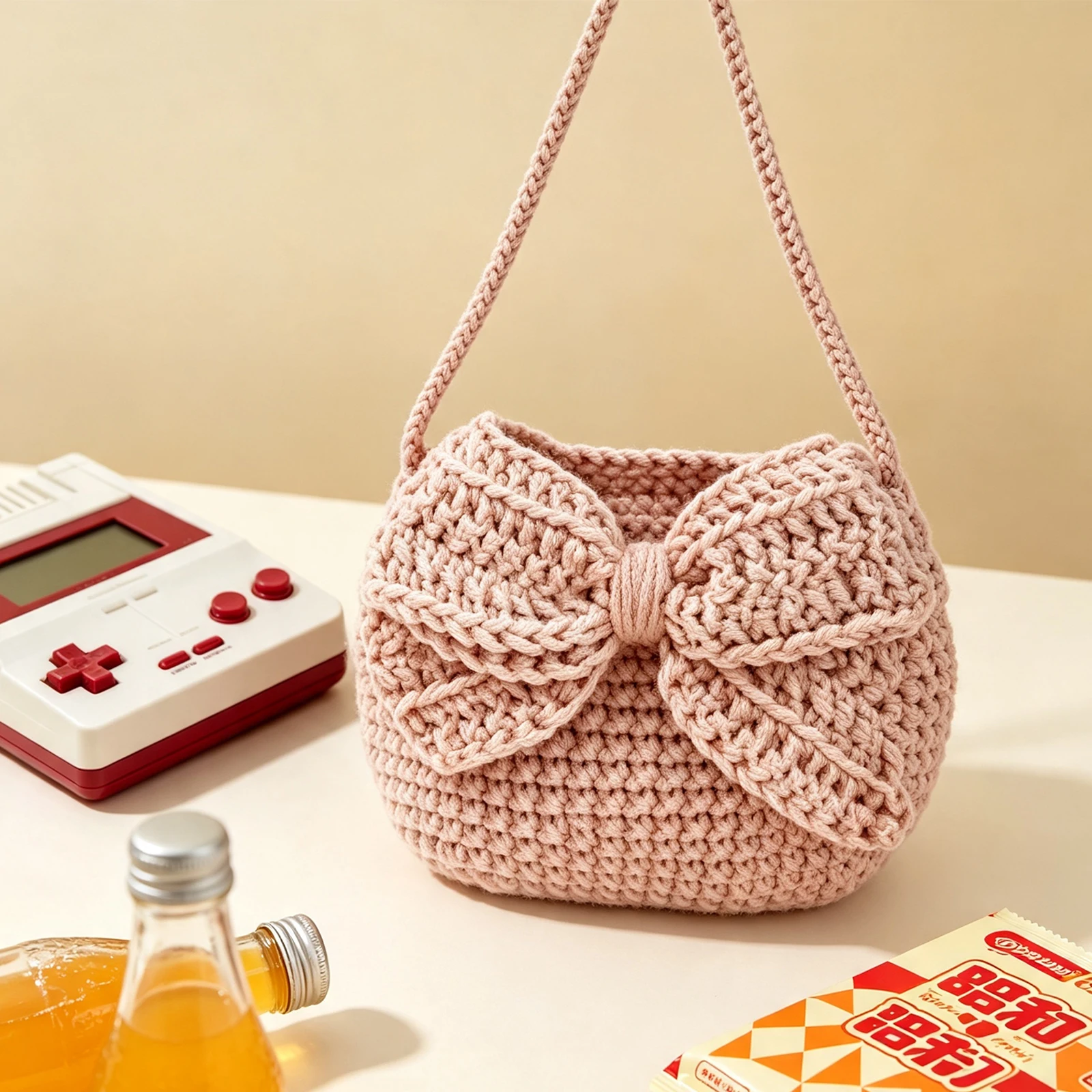 DIY Crochet Bow Crossbody Bag Material Kit Beginner's Yarn Knitting Kit for Girls Sweet and Versatile Shoulder Bag for Commuting and Vacation Small Crossbody Bag Complete Set of Tools with Tutorial Handmade Bag Creative Holiday Gift for Girlfriend, Best Friend, Women on Valentine's Day, Mother's Day, Christmas