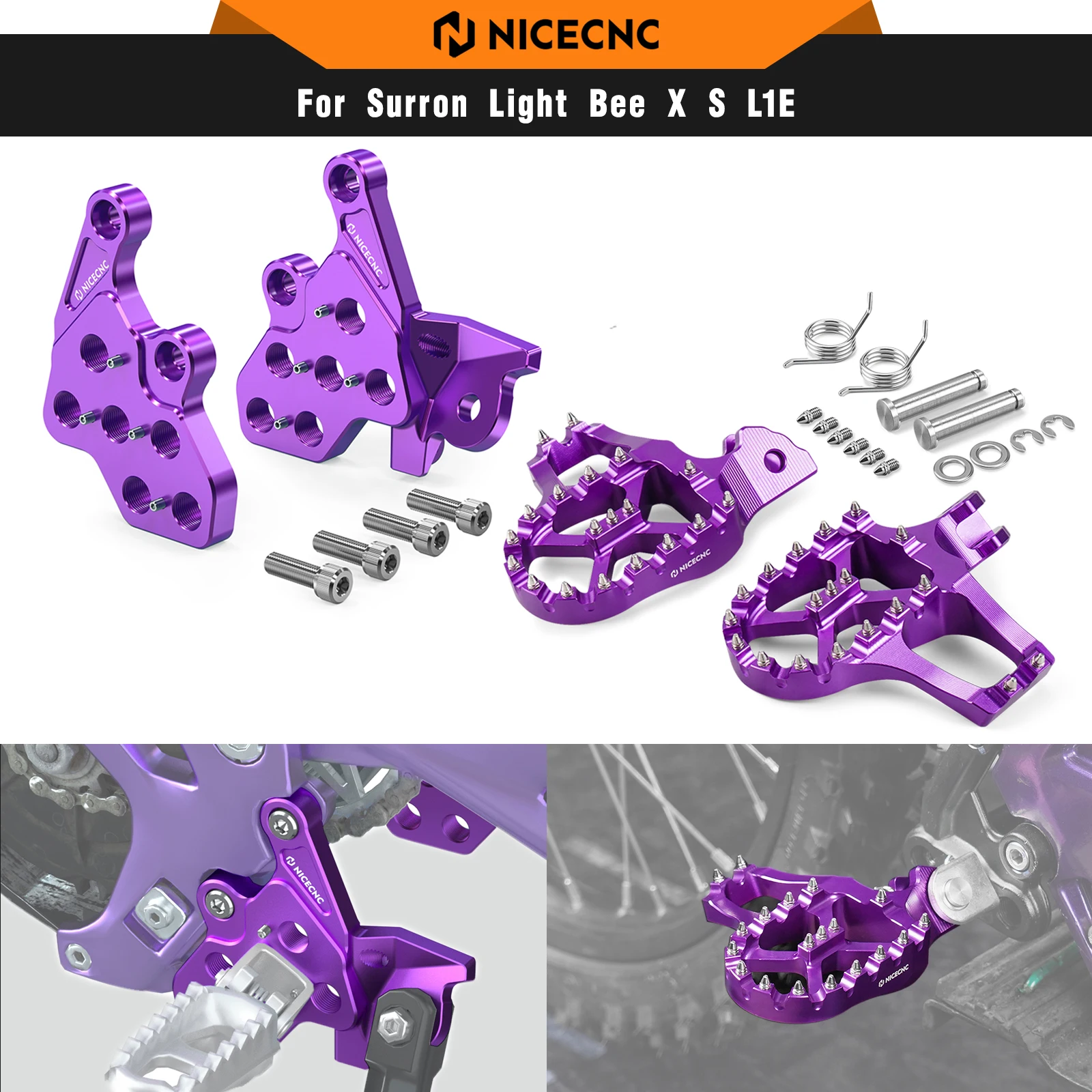 

NICECNC For Surron Light Bee X S L1E 2017-2024 Electric Dirt Bike Extender Foot Pegs & Footrest Bracket For Segway X160 X260