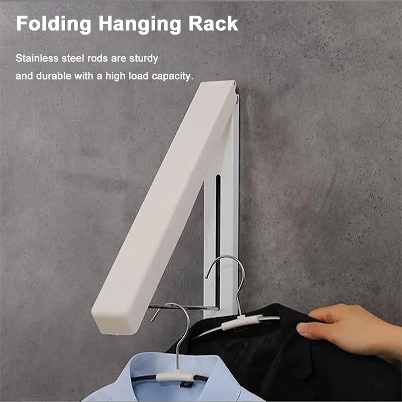 Wall Mounted Telescopic Clothes Rack Folding No Drill Design Space Saving Holder for Bedroom Laundry Apartment