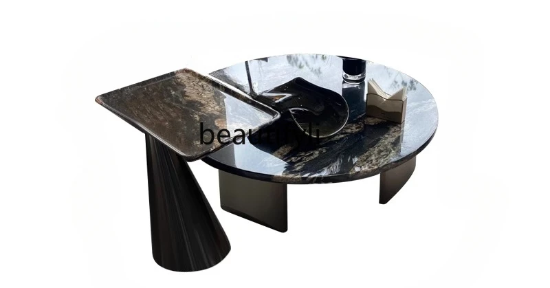 

Light luxury natural marble universe gold coffee table villa high-end living room imported luxury stone designer tea table