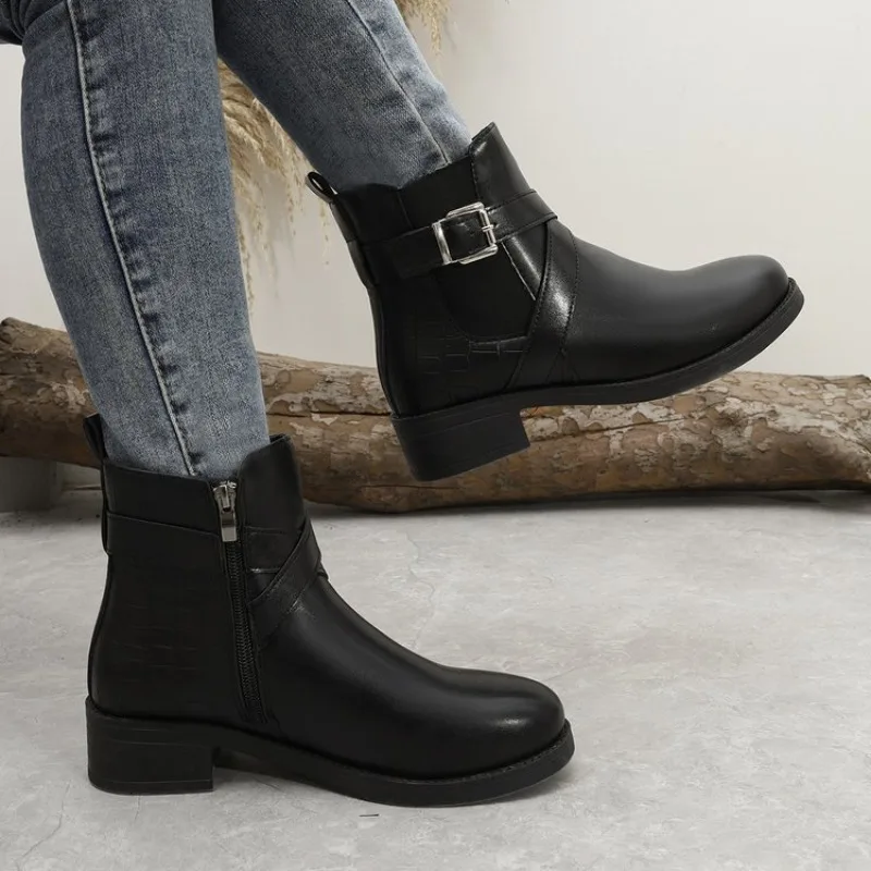 

Women's Ankle Boots High Quality Casual Leather Boots Side Zipper Women Short Boot Luxury Black Women Chelsea Boots Botas Mujer