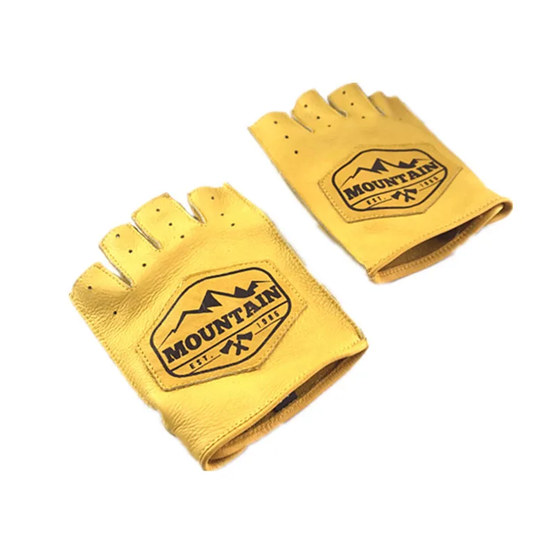Motorcycle retro locomotive cowhide half-fingered rider men's cycling fitness bare-fingered driving women driving leather gloves