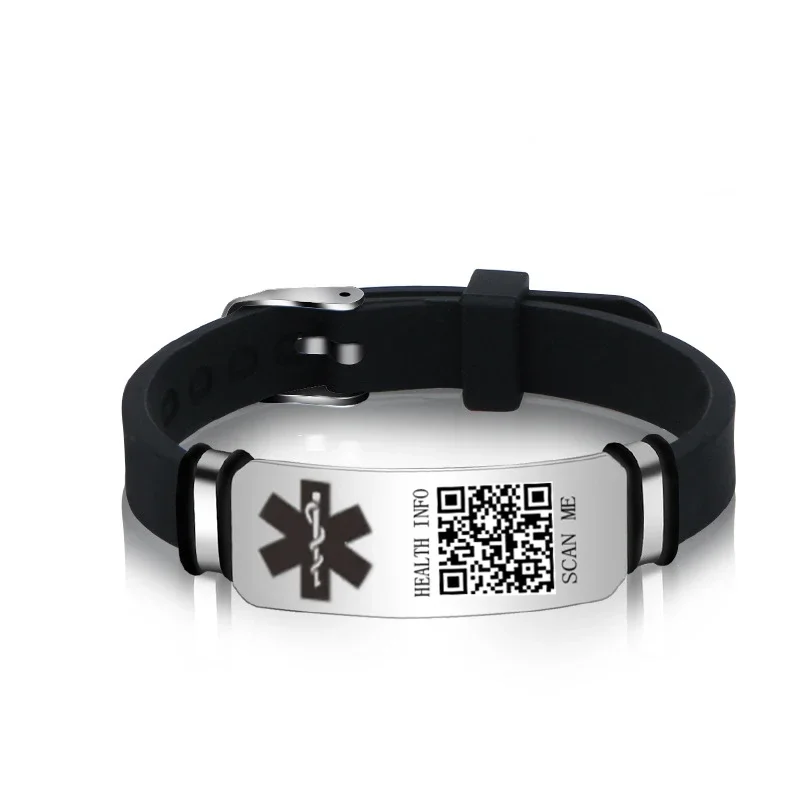 

Fashion Adjustable QR Code Medical Warning Bracelets DIY Free Carving Emergency Health ID Bracelet Sports Wristband Jewelry