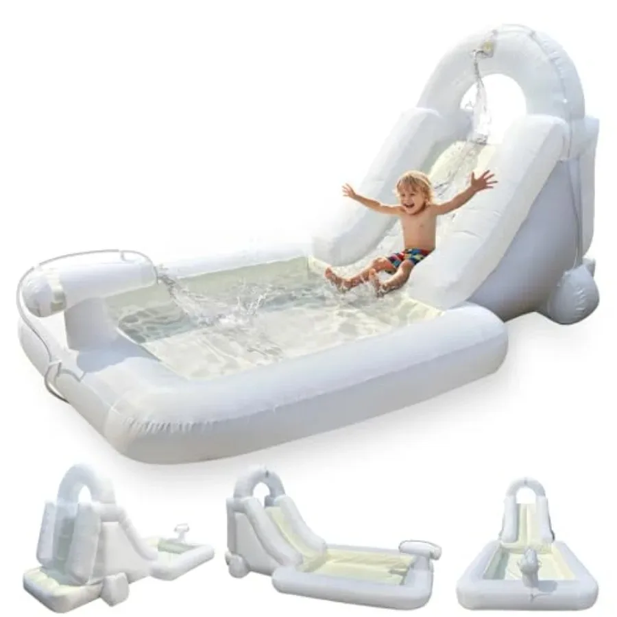 White Water Slide Park with Oxford Pool for Water Storage Bounce House with Included Air Blower Water Cannon and Climbing Wall