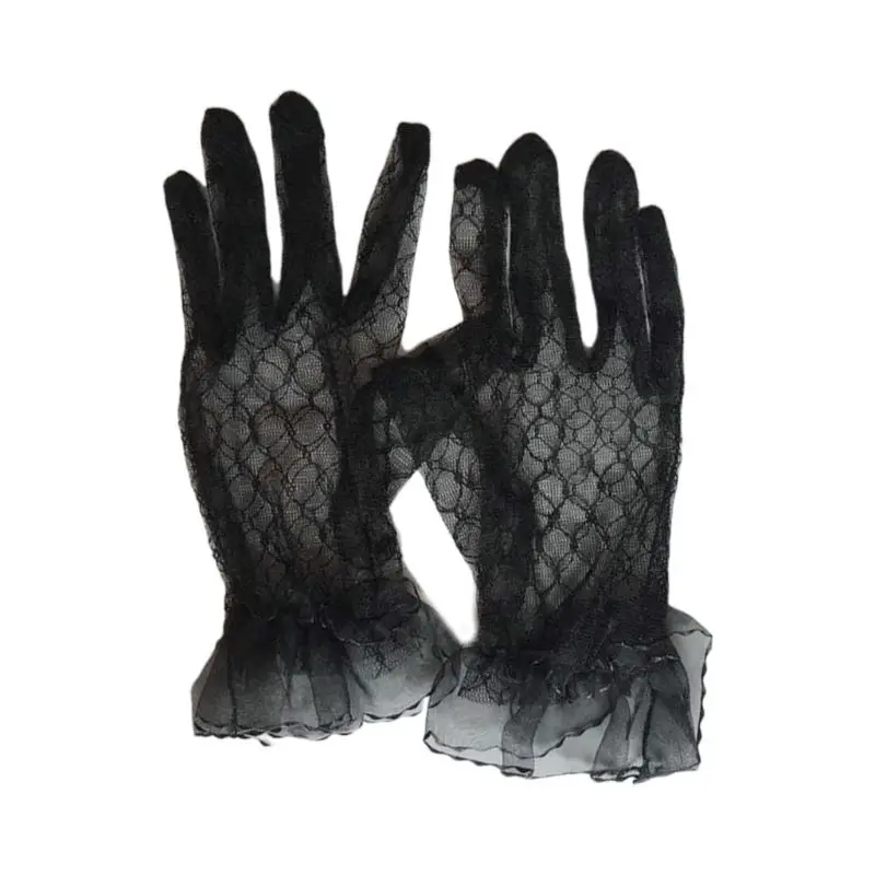 

Women's Ladies Lace Gloves Elegant Short Gloves Courtesy Summer Gloves for Wedding Dinner Parties Lace Net Yarn Gloves