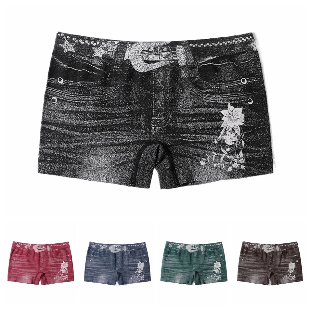

3Pcs Lingerie Flower Simulated Denim Panties Mid Waist Elastic Seamless Briefs Cotton Crotch Underpants Shorts Leggings Girl