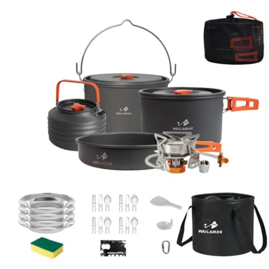 

Camping Cookware Mess Kit with 3500W Stove 7L Hanging Pot 10L Water Bucket and Tableware Set for Outdoor Camping and Hiking