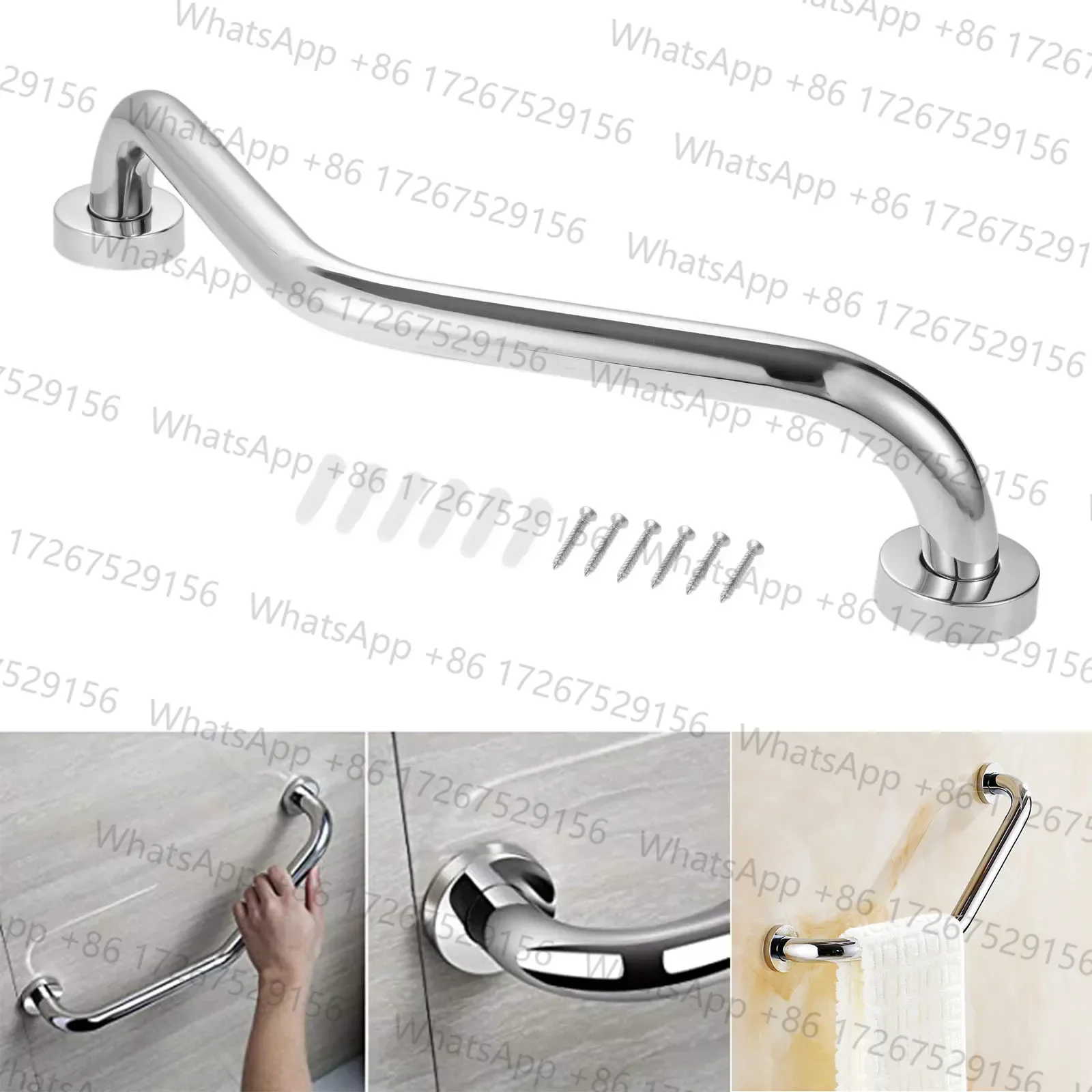 1pc Bathroom Grab Bar Stainless Steel Durable Shower Bathtub Arc Handle Grip Bathroom Toilet Elderly Disabled Safe Facility Help