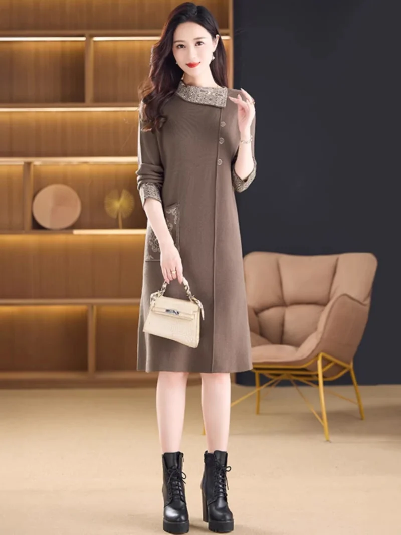 Chemise en tricot côtelé pour femmes, haut à manches longues en laine mérinos, chemisier minimaliste, vêtements de bureau mi-longs, printemps automne W1943