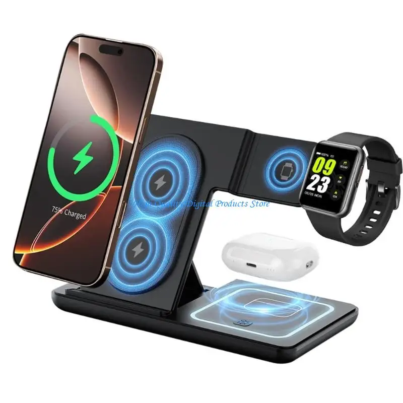 U2JE 3 In 1 Wireless Charging Station For Phone Watch Earphones Foldable Stand Fast 15W Charging Anti Slip Base