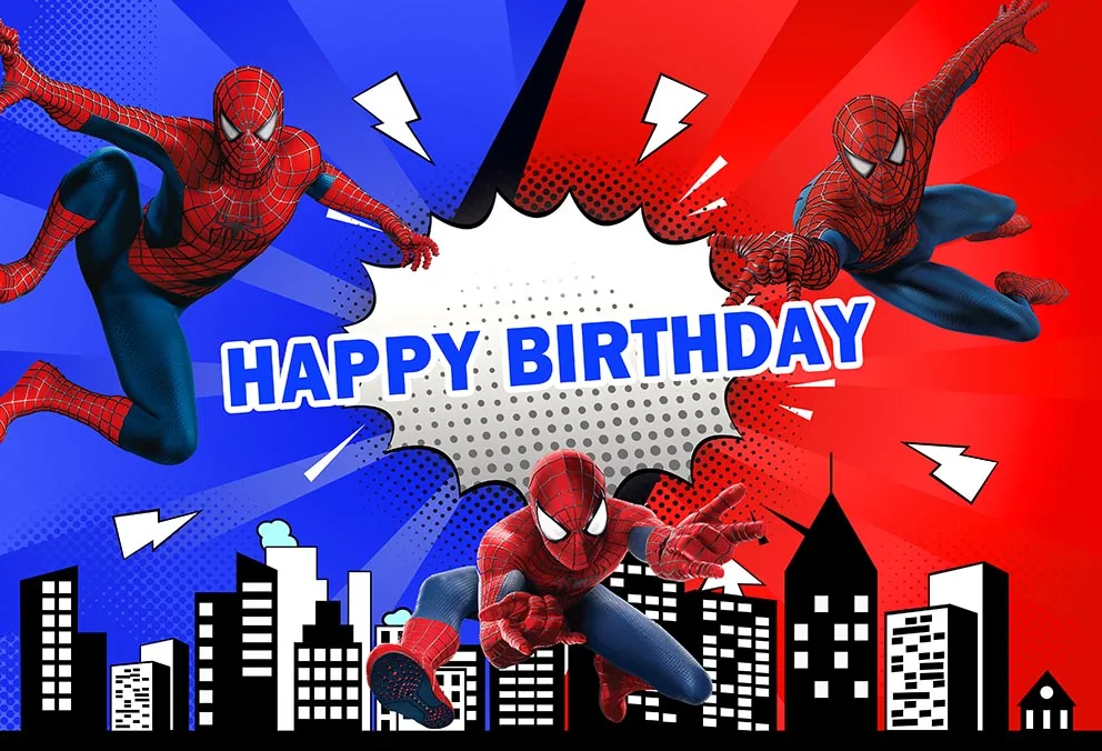 Spiderman Party ฉากหลังผ้าม่าน Photobooth Spider Superhero เด็กวันเกิดตกแต่งฉากหลังผ้า