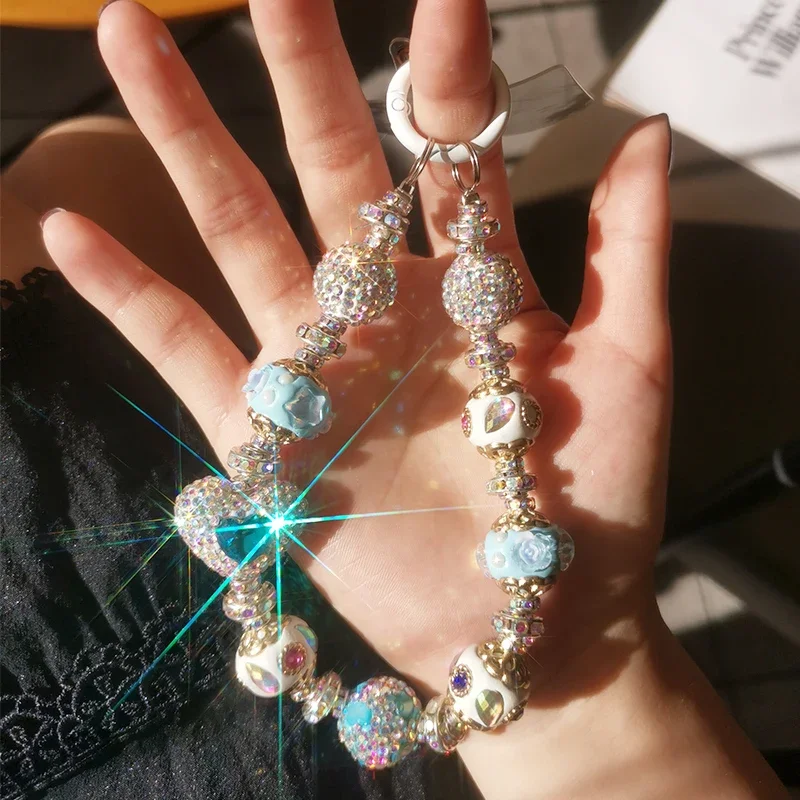 Mobile Phone Lanyard Wrist Strap with Luxurious Rhinestone Love Ball Chain Universal Pendant Camera Jewelry Anti Drop Pendant image 5