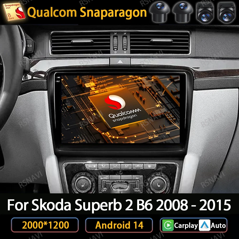 Android 14 dla Skoda Superb 2 B6 2008-2015 Radio samochodowe Stereo Bezprzewodowe Carplay Auto Navi GPS Multimedialny odtwarzacz wideo WIFI 4G DSP