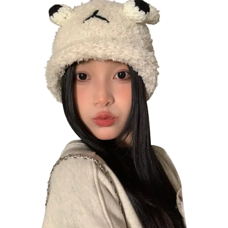 Elastic Windproof Winter Hat Cartoon Bear Design Hat for Women Men Keep Ear Warm Hat Soft Cold Weather Cycling Drop shipping