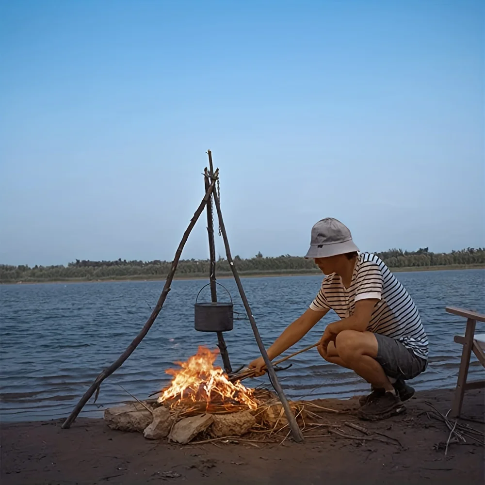 Portable Detachable Outdoor Barbecue Tripod Hanging Rack Stainless Steel Camping Campfire Grill Pot Triangle Stand Set image 6